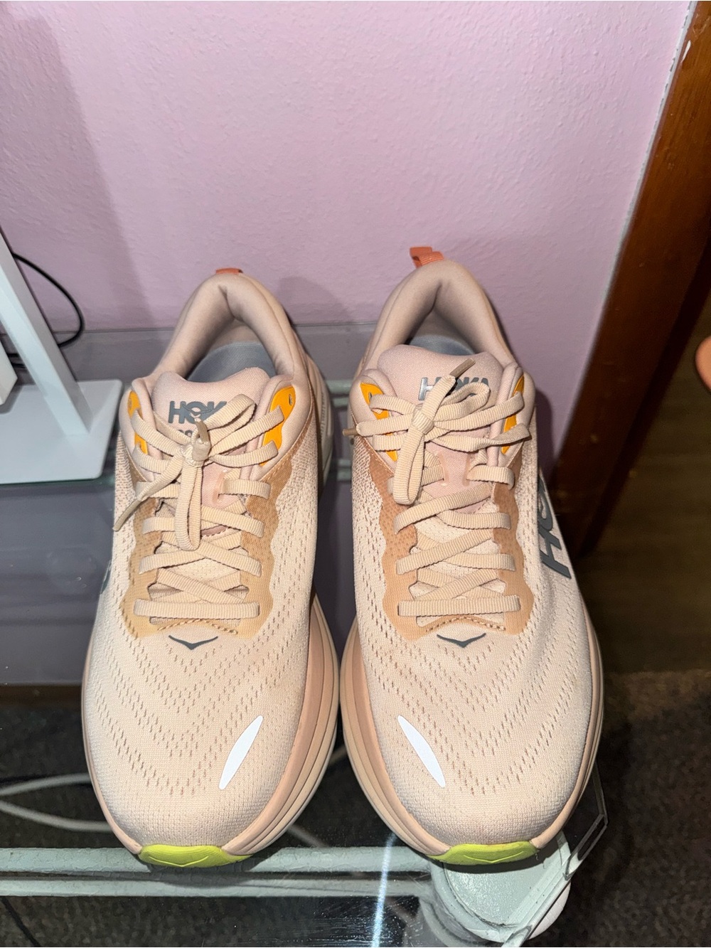 Hoka Women's Running Shoes - Peach with Yellow Accents - Picture 2 of 6